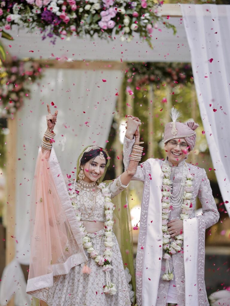 Newlywed couple sharing a joyful moment