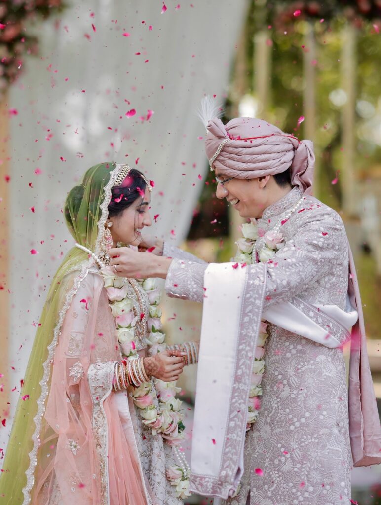 Close portrait of a newlywed couple